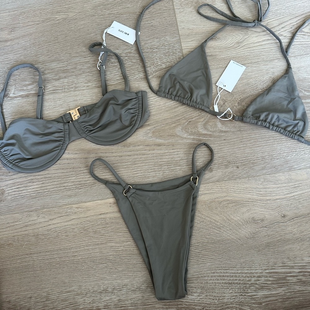 NWT Slate Swim 3 PIECES Bikini Set in Grey XS